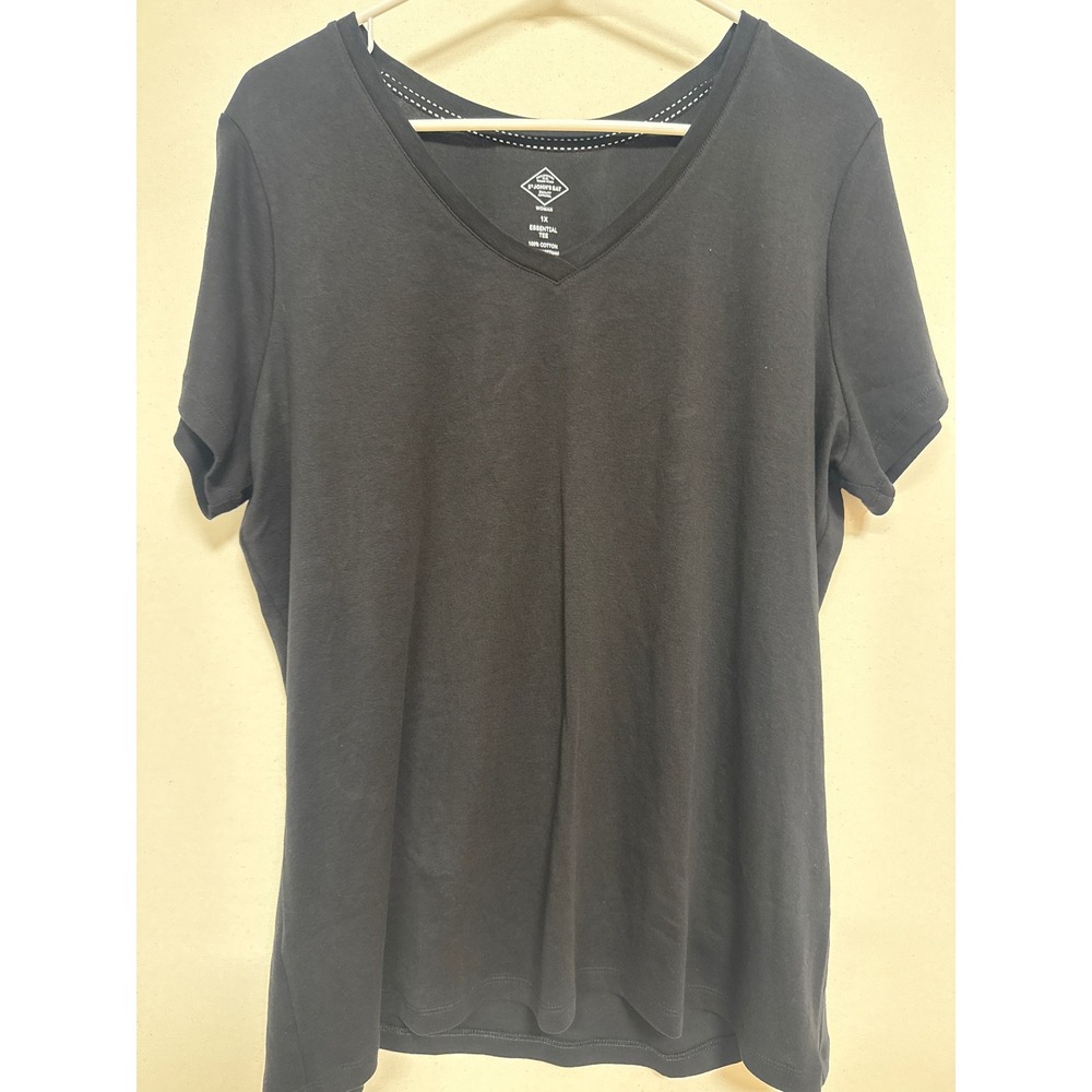 St Johns Bay Essential Tee Black V-Neck Short Sleeve Cotton T-Shirt Woman 1X